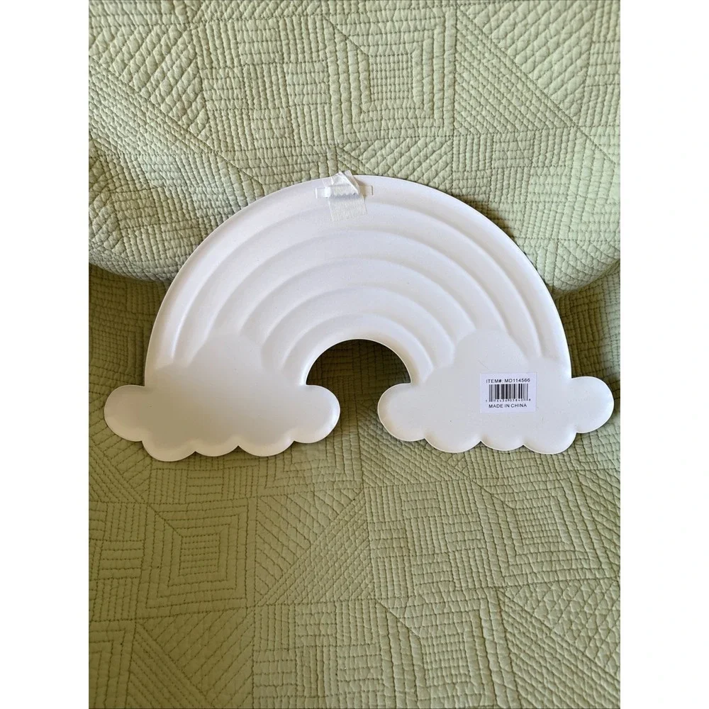 Rainbow & Clouds Pastel Metal Wall Decoration w Hanger 15 X 8